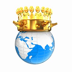 Image showing Gold crown on earth isolated on white background 