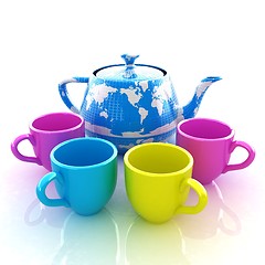 Image showing colorfull cups and teapot for earth