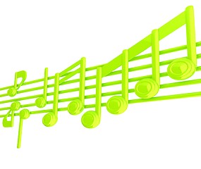 Image showing Various music notes on stave. Green 3d