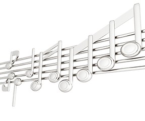 Image showing Various music notes on stave. Metall 3d