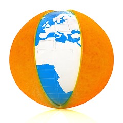 Image showing Earth on orange fruit. Creative conceptual image. 