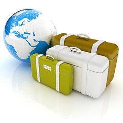 Image showing travel bags and earth on white 