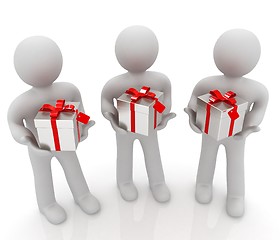 Image showing 3d mans and gift with red ribbon
