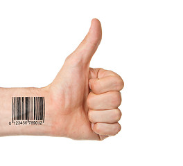 Image showing Thumb up with barcode