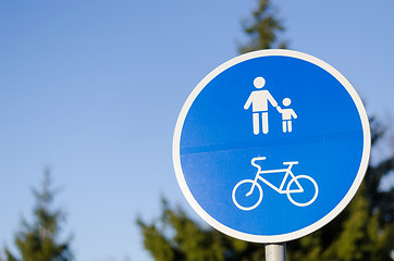 Image showing bicycle and pedestrian lane road sign in blue 