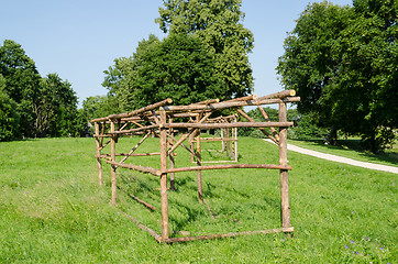 Image showing wooden structure for rural market stall and kiosk  