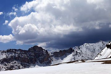 Image showing Snow mountains and sky with clouds