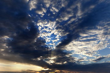 Image showing Sunset sky with sunrays