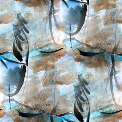 Image showing colorful drawing pattern water blue, black, brown texture paint 