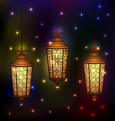 Image showing Set Arabic lamps for holy month of muslim community Ramadan Kare