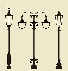 Image showing Set of vintage various forged lampposts