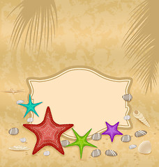 Image showing Vintage greeting card with shells and starfishes and place for t