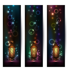 Image showing Set light banners with arabic lantern