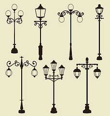 Image showing Set of vintage various ornamental streetlamps