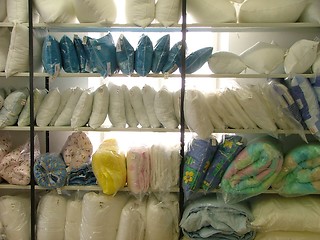 Image showing wall of pillows and other bed supplies