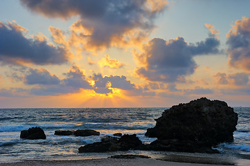 Image showing Seashore at sunset 