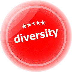 Image showing diversity word on red stickers button, label