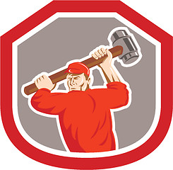 Image showing Union Worker Striking Smashhammer Shield Retro
