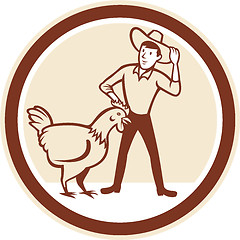 Image showing Chicken Farmer Feeder Circle Cartoon