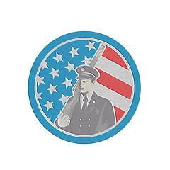 Image showing Metallic Soldier Military Serviceman Holding Rifle Circle Retro