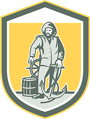 Image showing Fisherman Holding Anchor Wheel Shield Retro