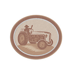 Image showing Metallic Vintage Farm Tractor Driver Waving Circle Retro