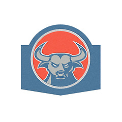 Image showing Metallic Angry Bull Head Circle Retro