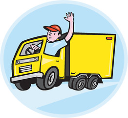 Image showing Delivery Truck Driver Waving Cartoon