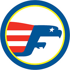Image showing American Eagle Flying Flag Side Circle Retro