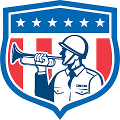 Image showing Soldier Blowing Bugle Crest Stars Retro
