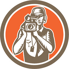 Image showing Cameraman Holding Movie Video Camera Circle