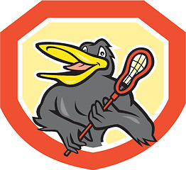 Image showing Black Bird Lacrosse Player Shield Cartoon