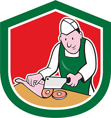 Image showing Butcher Chopping Meat Shield Cartoon