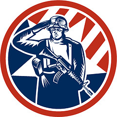 Image showing American Soldier Salute Holding Rifle Retro