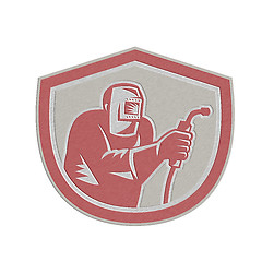 Image showing Metallic Welder Worker Holding Welding Torch Shield Retro