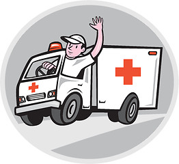 Image showing Ambulance Emergency Vehicle Driver Waving Cartoon