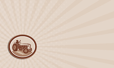 Image showing Business card Vintage Farm Tractor Driver Waving Circle Retro