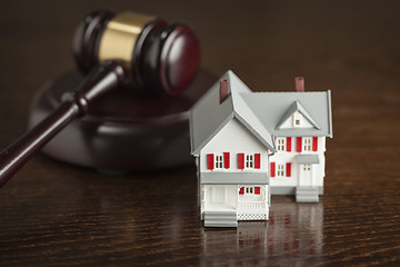 Image showing Gavel and Small Model House on Table