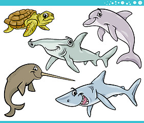 Image showing sea life animals set cartoon illustration