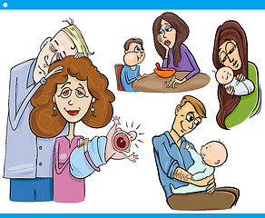 Image showing parents and kids cartoon set