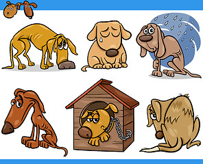 Image showing sad stray dogs cartoon illustration set