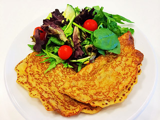 Image showing Pancakes and salad