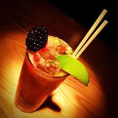 Image showing Cocktail with blackberry and lime