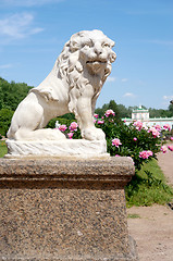 Image showing Lion statue of white marble in the park