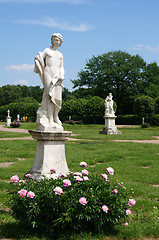 Image showing Summer park with marble sculptures