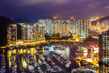 Image showing Typhoon shelter in Hong Kong during sunset