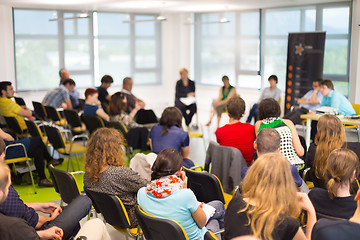 Image showing Round table discussion at Business convention.