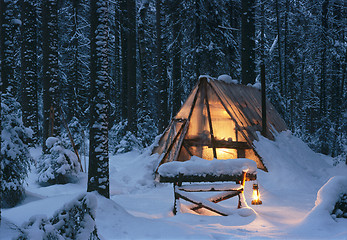 Image showing Hut in the winter forest