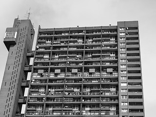 Image showing Black and white Trellick Tower in London