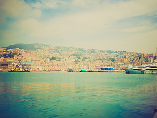 Image showing Retro look View of Genoa Italy from the sea